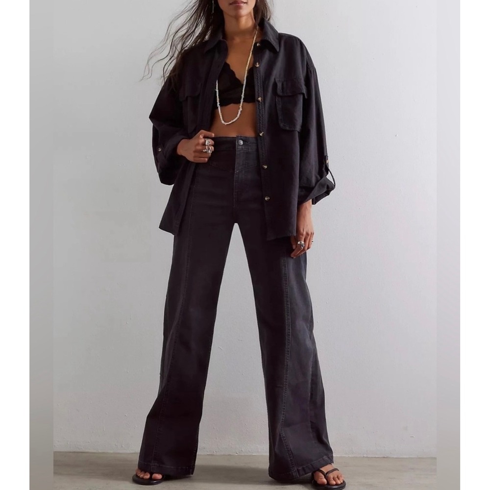 Free People We The Free Libre Wide-Leg Jeans Seamed High Rise Black 31